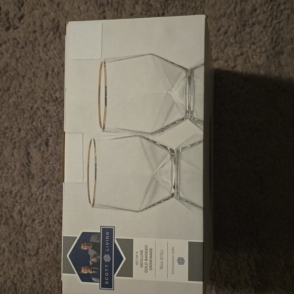 Scott Living 4-pc. Geoluxe Gold Banded Drinkware New BNIB 16oz - Picture 3 of 3
